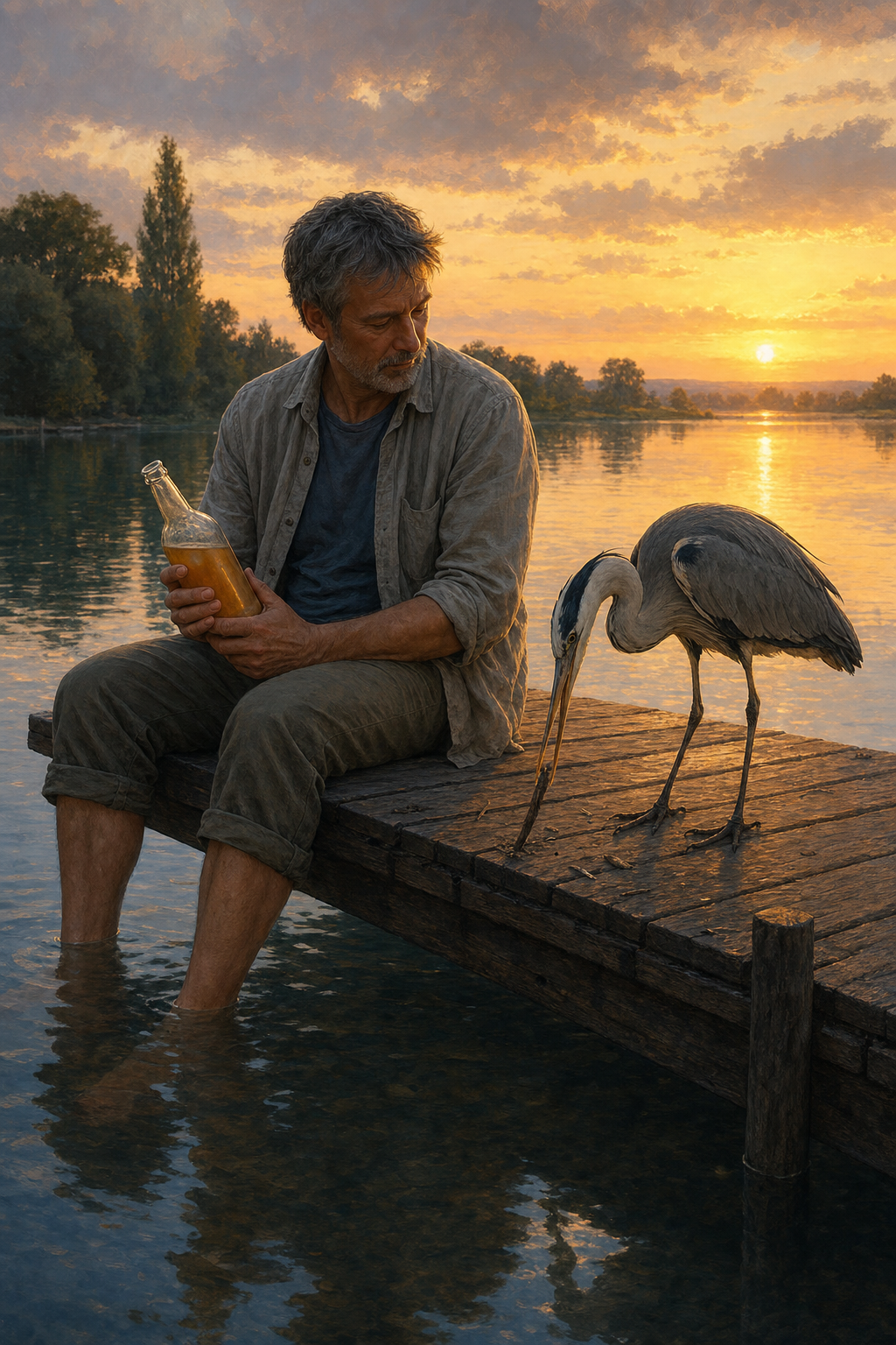 La garza en el pontón junto a Papá